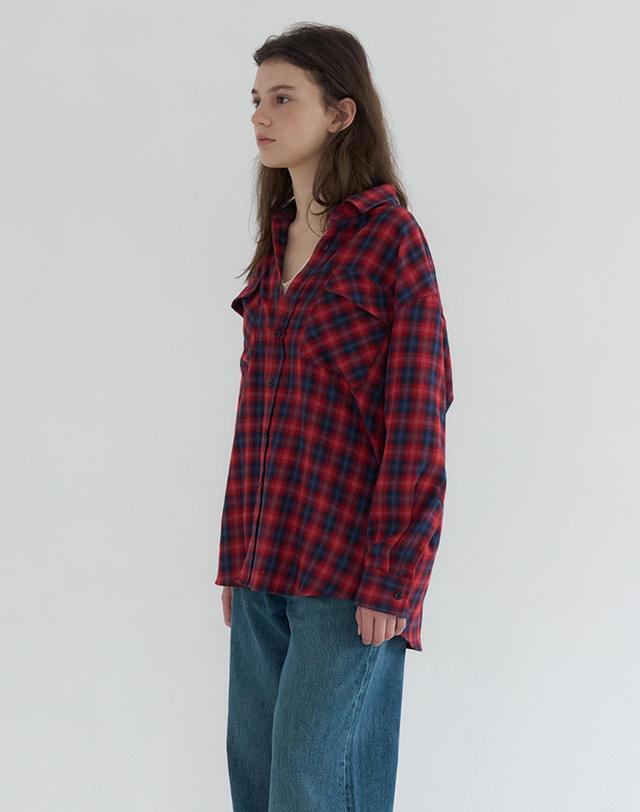 벰버 OVERFIT CHECK TWO-POCKET SHIRTS_RED 레드 착용컷