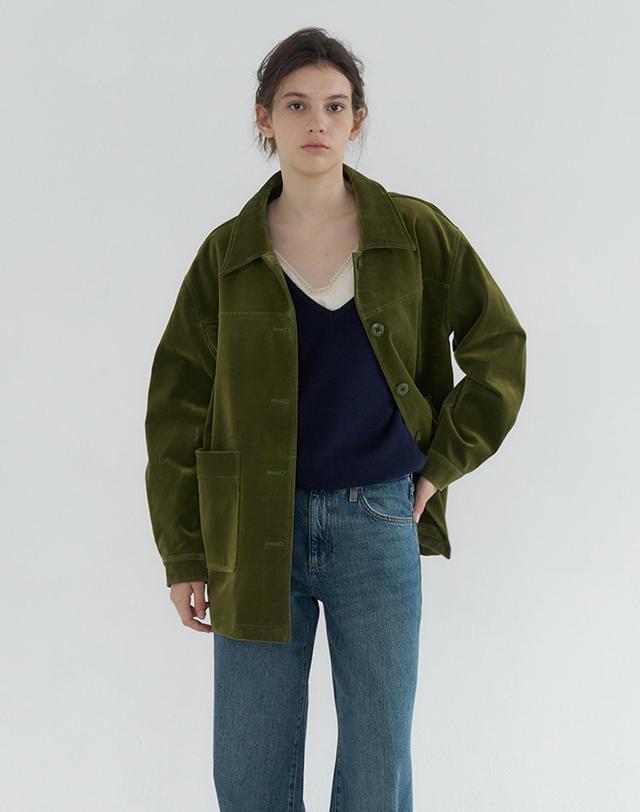 벰버 COTTON VELVET POCKET POINT HALF COAT_KHAKI 카키 착용컷