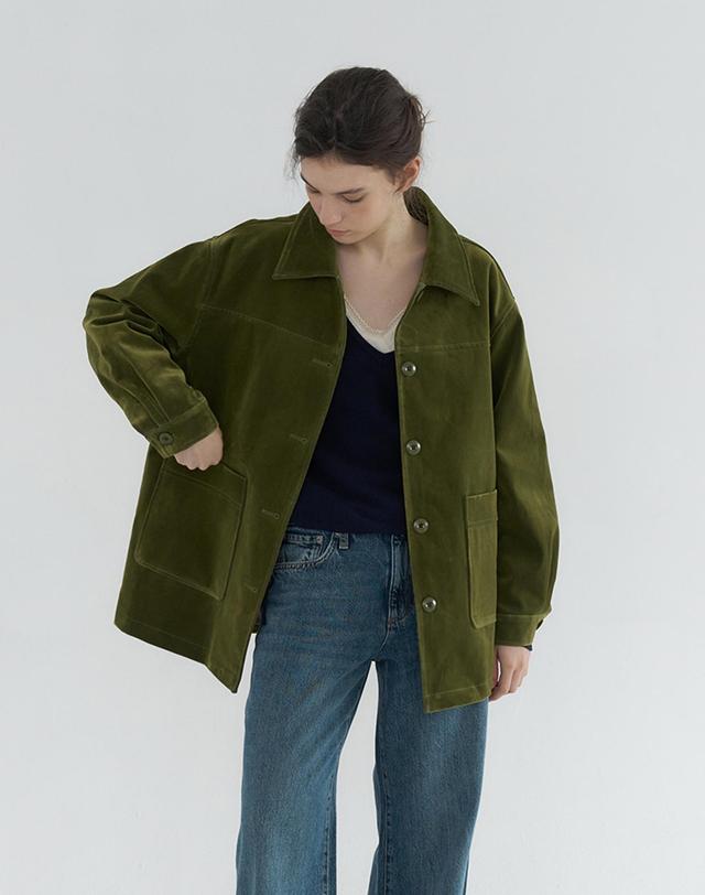벰버 COTTON VELVET POCKET POINT HALF COAT_KHAKI 카키 착용컷