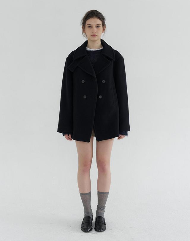 벰버 DOUBLE BREASTED BUTTON HALF COAT_NAVY 네이비 착용컷