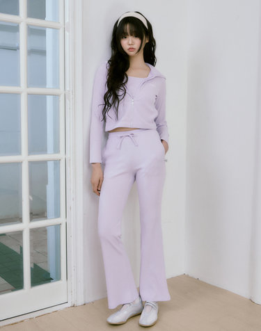 이지커브 슬림 골지 셋업 라벤더