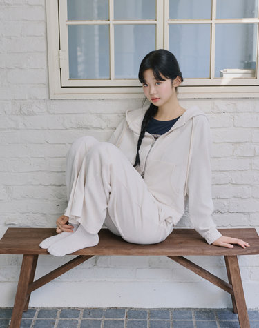 소프트 셔닐 후드 집업 셋업 아이보리