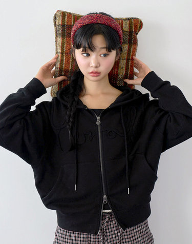로고 자수 투웨이 후드 집업 블랙