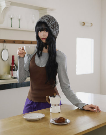 홀터넥 레이어드 티셔츠 라이트그레이