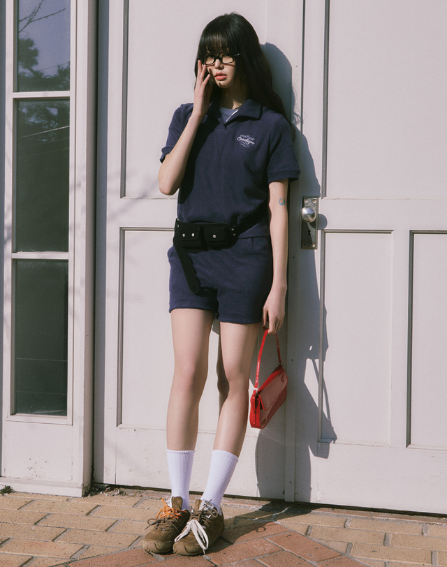 코랄리크 테리 소프트 반카라 셋업 네이비 착용컷