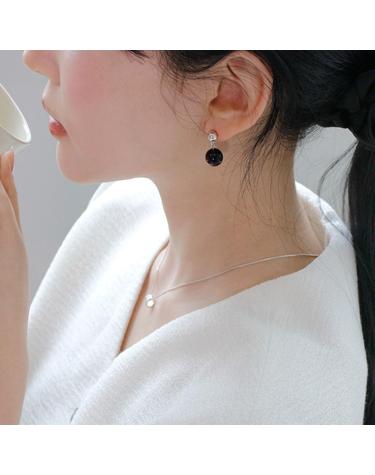 925실버 스와로브스키 진주 흑요석 드롭 귀걸이 오르비/ Orbi