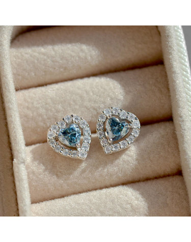 925실버 딥블루그린 모이사나이트 하트컷 귀걸이/ Heart Blue Moissanite Earrings