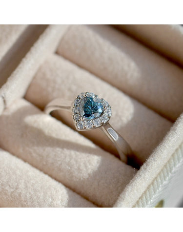 925실버 딥블루그린 모이사나이트 하트컷  반지/ Heart Blue Moissanite Ring