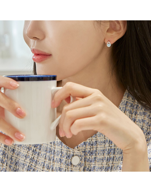 47베이지 925실버 천연 칼세도니 원석 물방울 볼 귀걸이 로제/ Rosee 착용컷