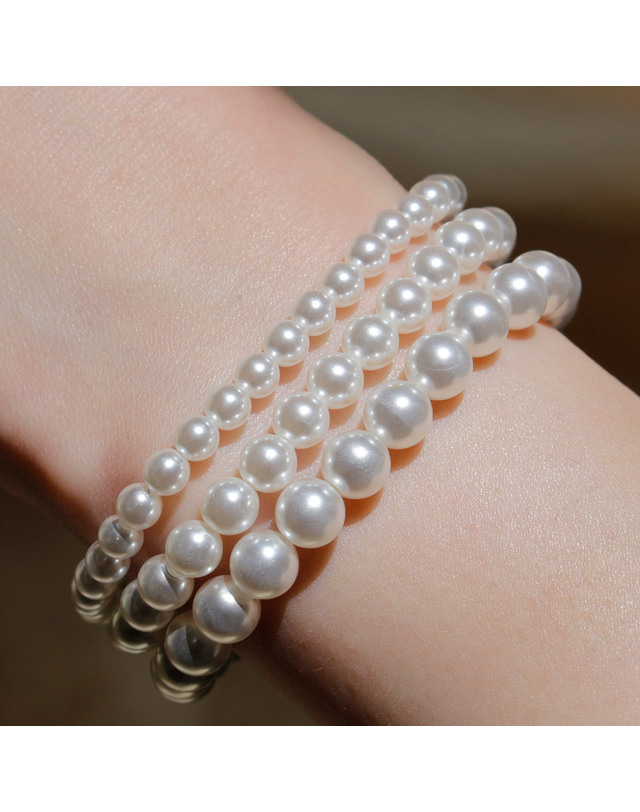 47베이지 925 실버 탄생석 스와로브스키 진주 비즈 팔찌 4mm 5mm 6mm 착용컷