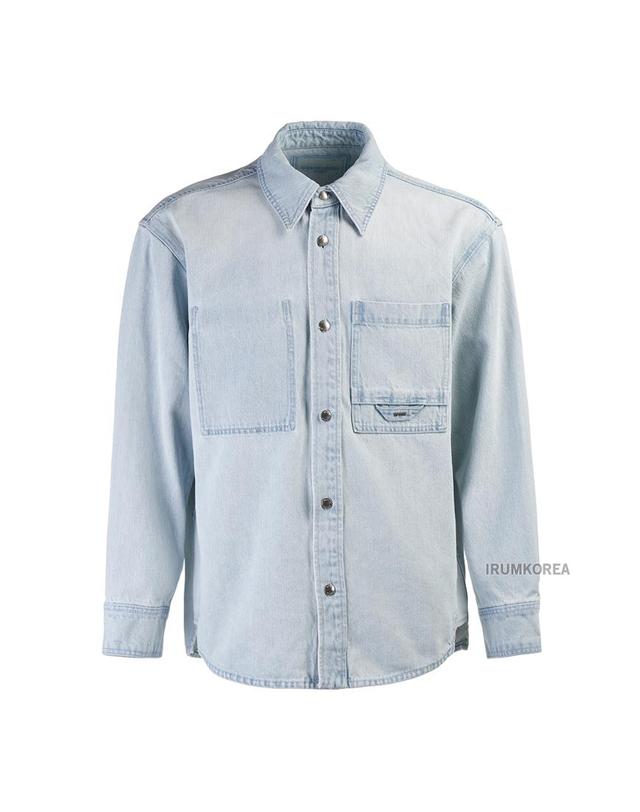 우영미 [WOOYOUNGMI] SS25 남성 플라워 로고 데님 셔츠 W251SH16 982L 착용컷