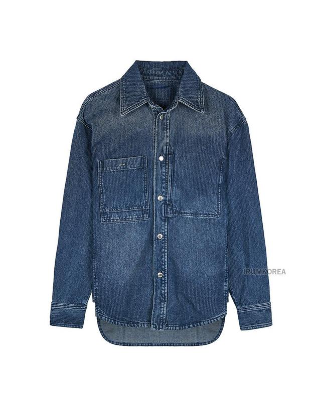 우영미 [WOOYOUNGMI] FW25 남성 데님 백로고 셔츠 W253SH27 988L 착용컷