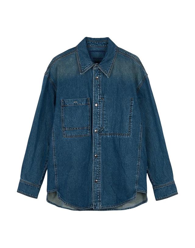 우영미 [WOOYOUNGMI] FW25 남성 플라워 백로고 셔츠 W253SH26 885L 착용컷
