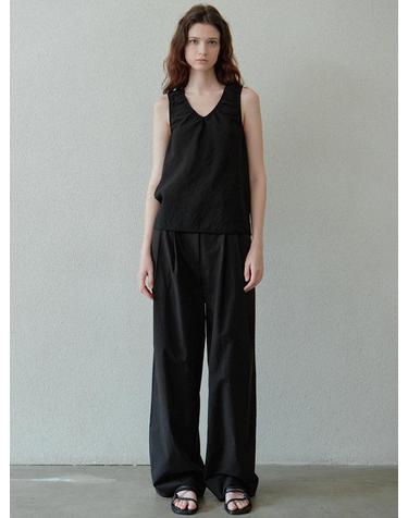 lace trimming bias blouse (black)