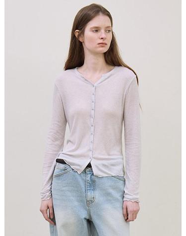 v-neck ribbed button top (Pale blue)
