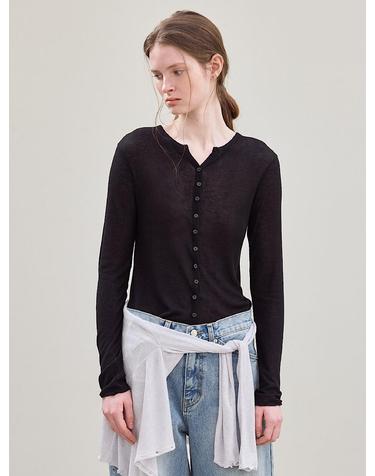르 v-neck ribbed button top (black)