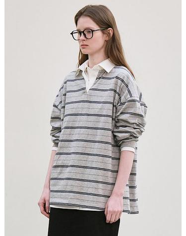 stripe collared T-shirt (gray)