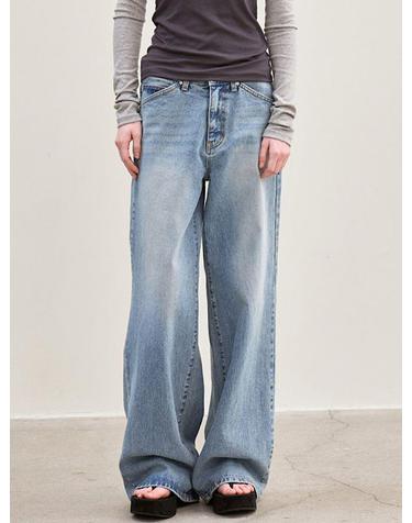 르 wide-fit denim pants (sky blue)
