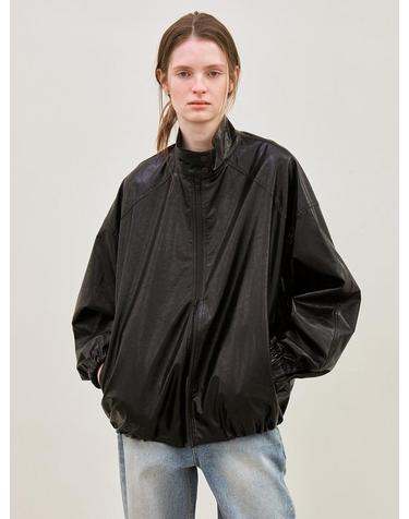faux leather high-neck jacket (black)