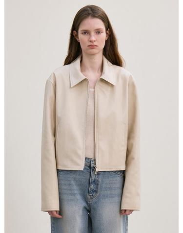faux leather minimal jacket (ecru)