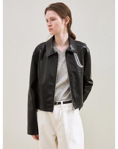 faux leather minimal jacket (black)