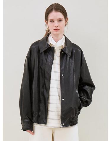 faux leather over-fit blouson (black)