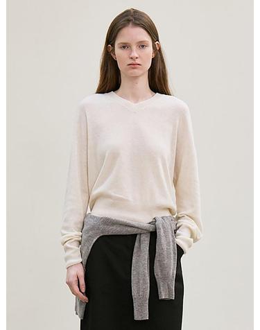 cashmere whole garment v-neck knit pullover (ivory)