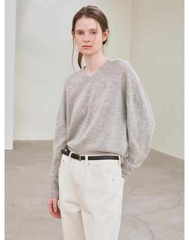 르 cashmere whole garment v-neck knit pullover (gray)
