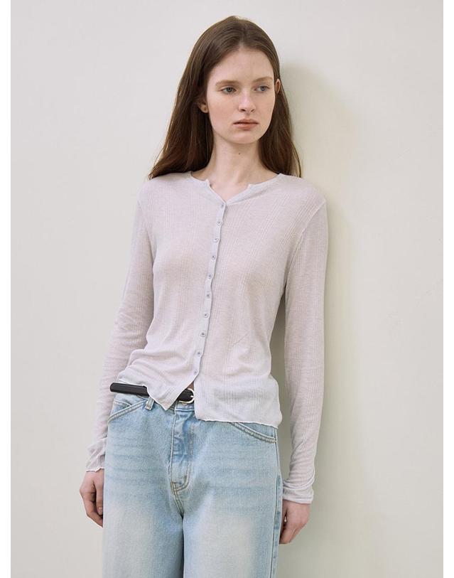 르 v-neck ribbed button top (Pale blue) 착용컷