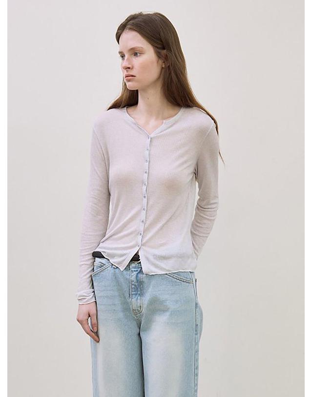 르 v-neck ribbed button top (Pale blue) 착용컷