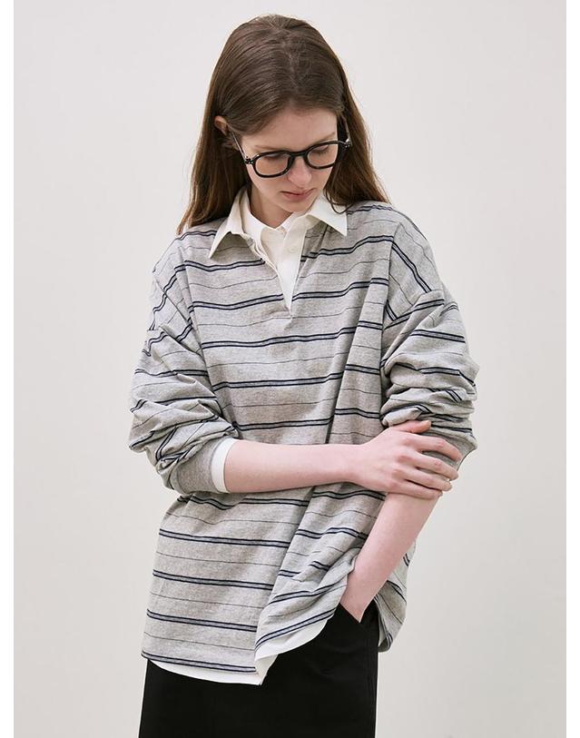 르 stripe collared T-shirt (gray) 착용컷