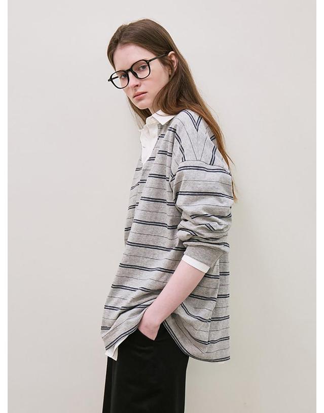 르 stripe collared T-shirt (gray) 착용컷