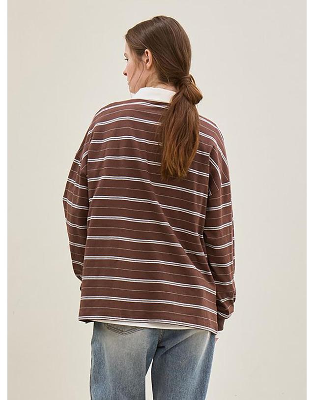 르 stripe collared T-shirt (brown) 착용컷