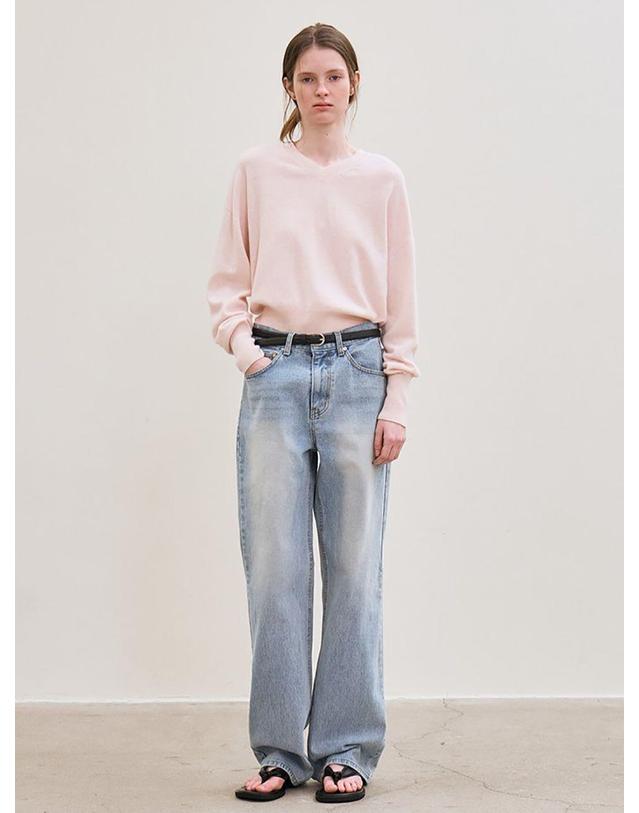 르 straight-fit denim pants (light blue) 착용컷