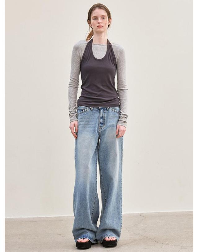 르 wide-fit denim pants (sky blue) 착용컷