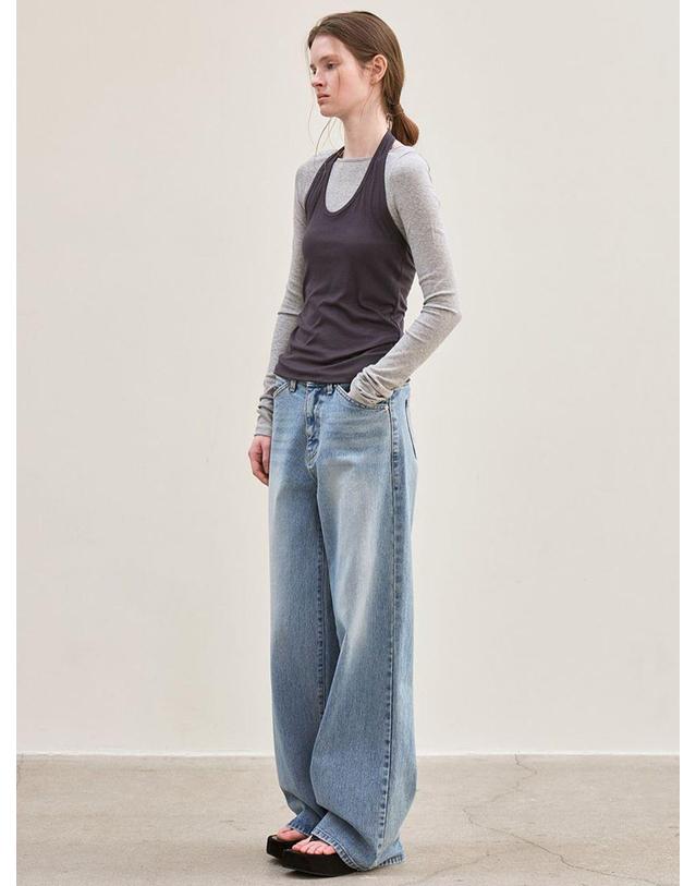 르 wide-fit denim pants (sky blue) 착용컷
