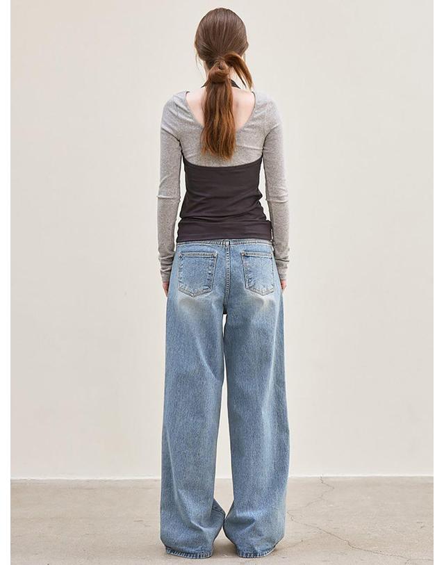 르 wide-fit denim pants (sky blue) 착용컷