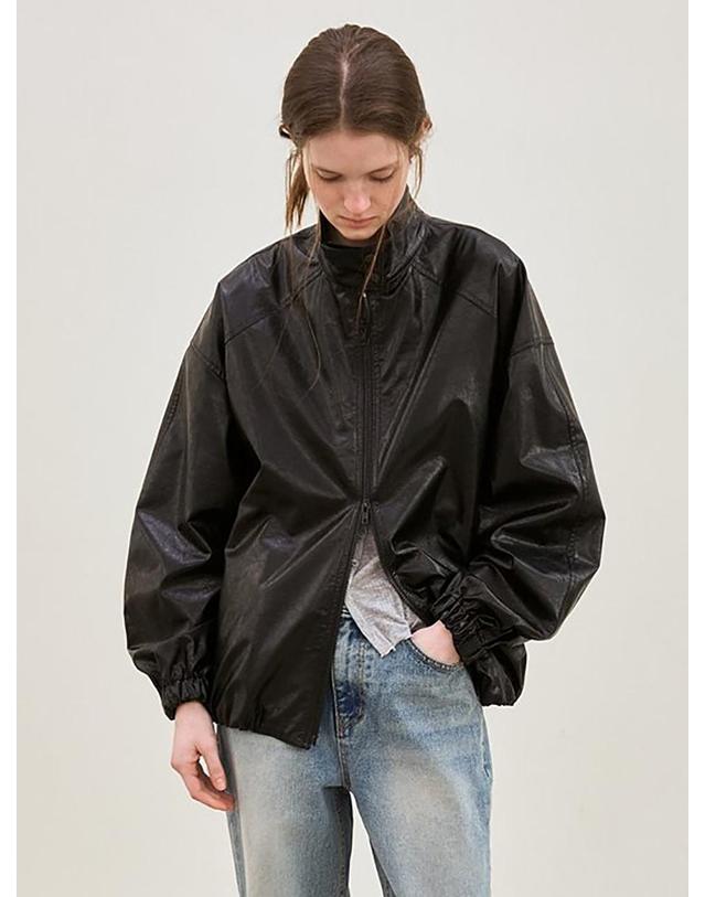 르 faux leather high-neck jacket (black) 착용컷