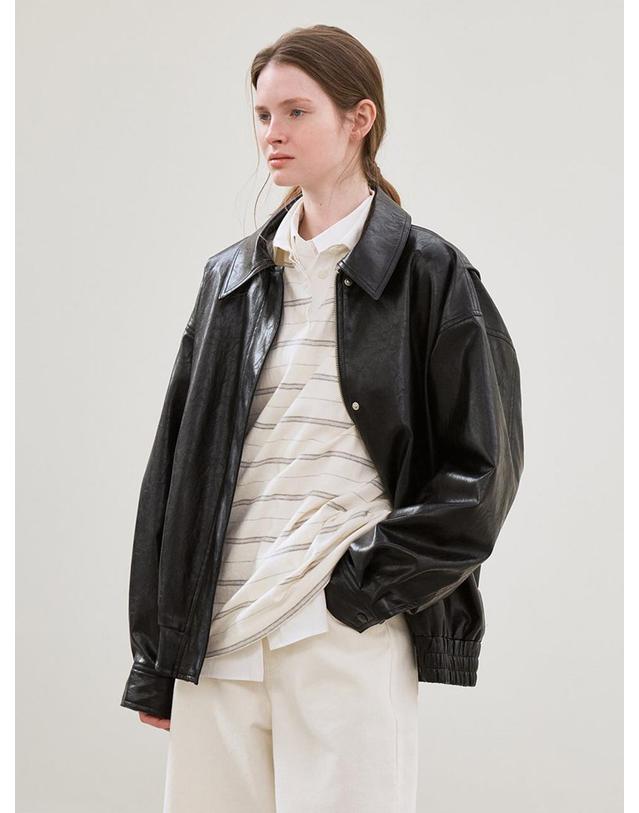 르 faux leather over-fit blouson (black) 착용컷