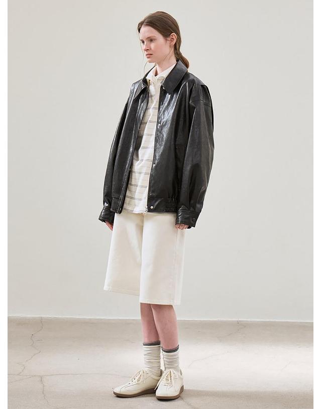 르 faux leather over-fit blouson (black) 착용컷