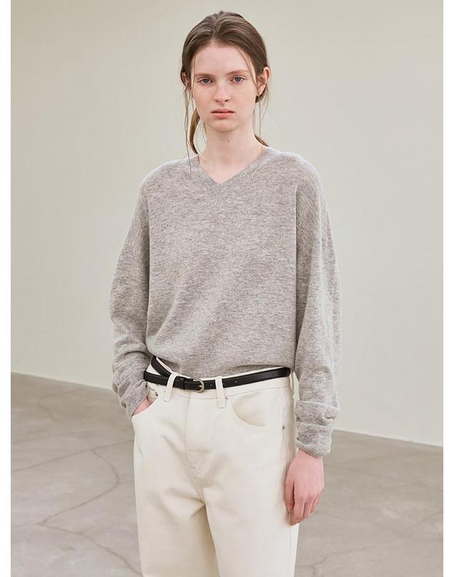 르 cashmere whole garment v-neck knit pullover (gray) 착용컷
