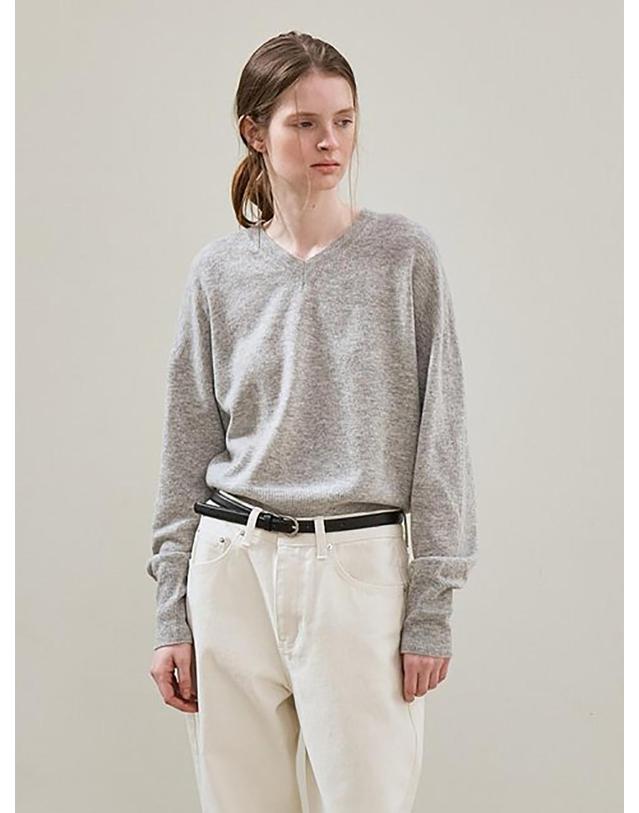 르 cashmere whole garment v-neck knit pullover (gray) 착용컷