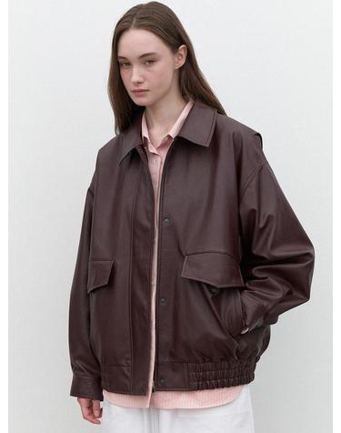 Faux leather oversized blouson (burgundy)
