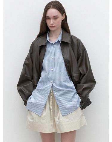 Faux leather oversized blouson (brown)