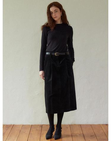 Velvet high waist pintuck skirt (black)