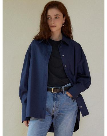 Side-wave boxy shirt (navy)
