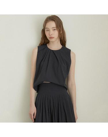 Pintuck sleeveless blouse (navy)