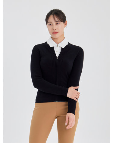 여성 골프골지라운드 풀집업 스웨터 VLMSO911_BK
