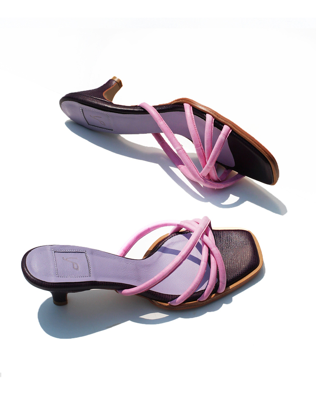 오슈디자인스 (230size)라이트핑크 퍼플 콤비 포라인 슬리퍼 샌들 5cm 착용컷