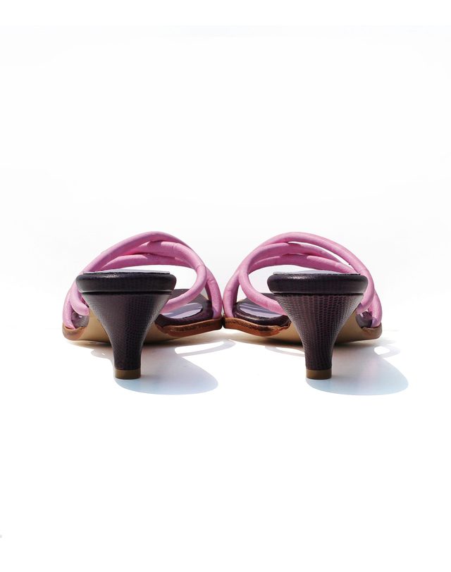 오슈디자인스 (230size)라이트핑크 퍼플 콤비 포라인 슬리퍼 샌들 5cm 착용컷